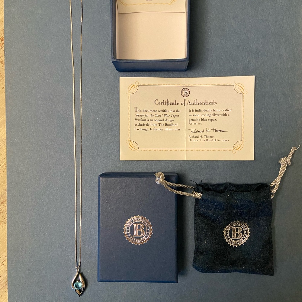 NWOT blue topaz pendant w stirling silver chain